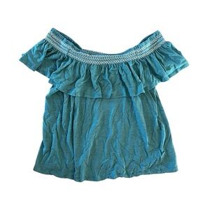 Dalia Women’s Green Stripe Off Shoulder Top Embroidered size Large